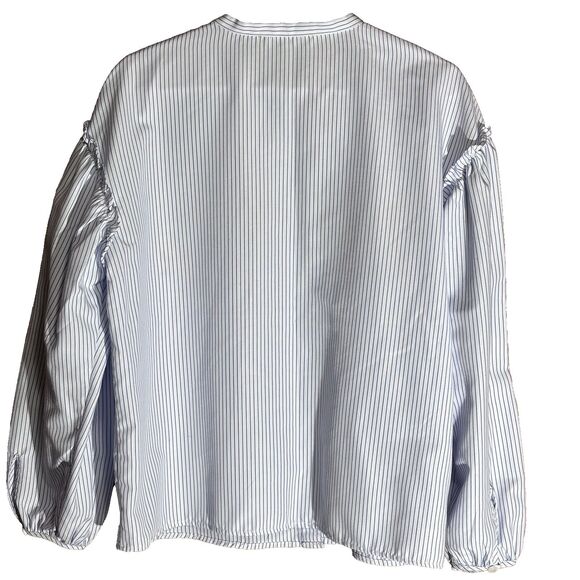 Sugar Lips Long Puff Sleeve Embroidered White with Stripe Button Down Shirt M - Picture 6 of 16